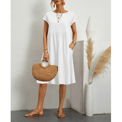 Couture-Moda Women's Summer Dress - A-Line Cotton Linen Short Sleeve Midi Dress 6