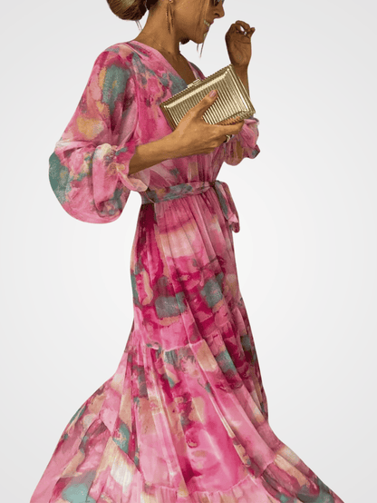 Elegant Pink Floral Maxi Dress for Women - Comfortable Summer Style