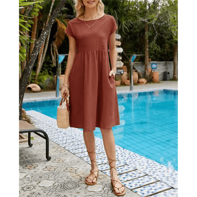 Variant image for Couture-Moda Women's Summer Dress - A-Line Cotton Linen Short Sleeve Midi Dress-51