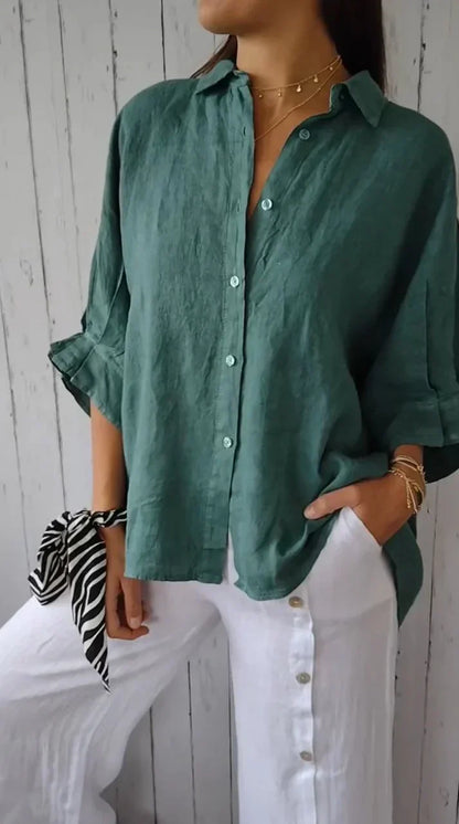 Cotton-Linen Back-Tie Women's Shirt - Stylish, Relaxed Fit Blouse for Casual Outings