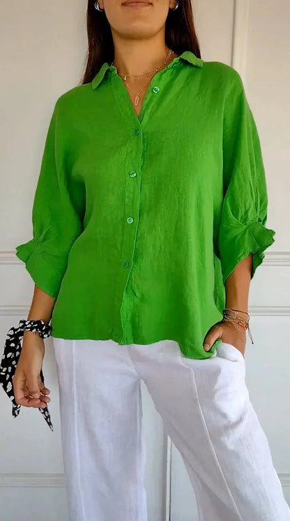Cotton-Linen Back-Tie Women's Shirt - Stylish, Relaxed Fit Blouse for Casual Outings