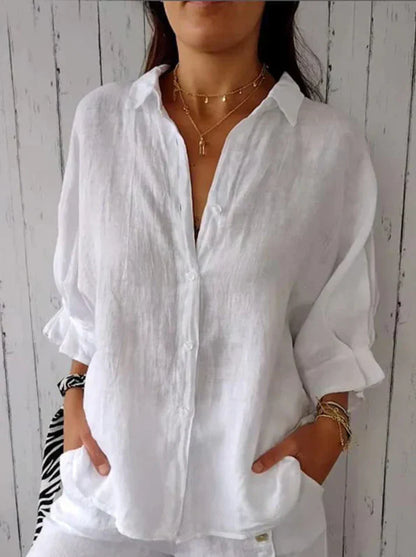Variant image for Cotton-Linen Back-Tie Women's Shirt - Stylish, Relaxed Fit Blouse for Casual Outings-33
