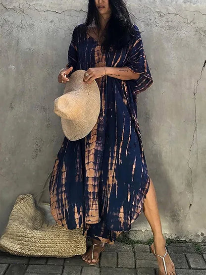 Variant image for Boho Chic - Women's Maxi Dress, Full-Length Tie-Dye Kaftan for Summer-9