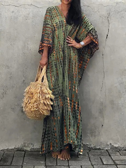 Variant image for Boho Chic - Women's Maxi Dress, Full-Length Tie-Dye Kaftan for Summer-8