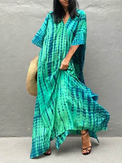 Boho Chic - Women's Maxi Dress, Full-Length Tie-Dye Kaftan for Summer