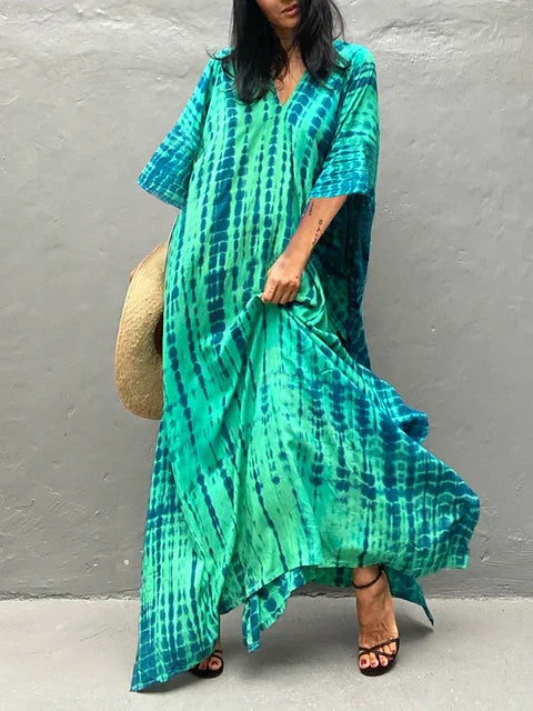 Boho Chic - Women's Maxi Dress, Full-Length Tie-Dye Kaftan for Summer