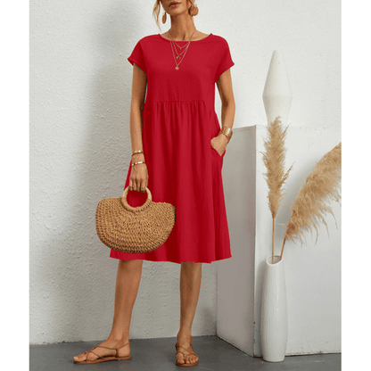 Couture-Moda Women's Summer Dress - A-Line Cotton Linen Short Sleeve Midi Dress 2