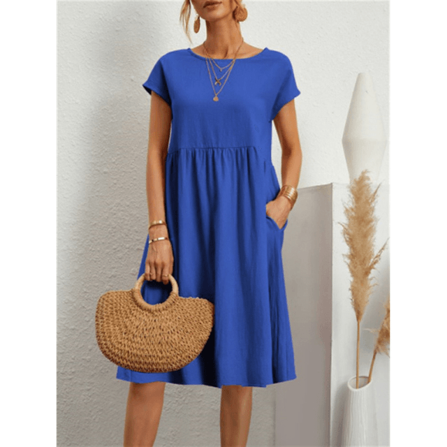 Variant image for Couture-Moda Women's Summer Dress - A-Line Cotton Linen Short Sleeve Midi Dress-41