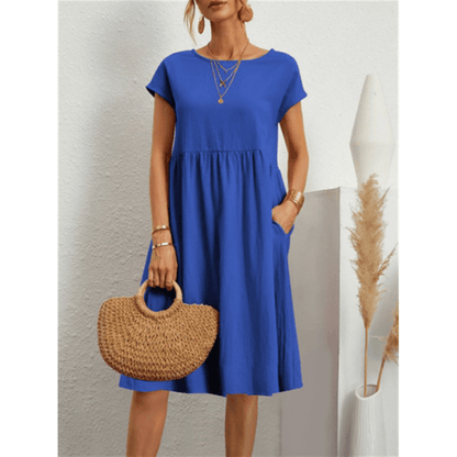 Variant image for Couture-Moda Women's Summer Dress - A-Line Cotton Linen Short Sleeve Midi Dress-41