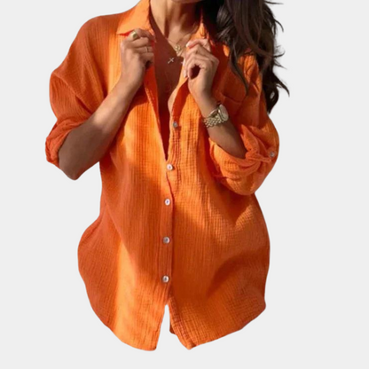 Women's Oversized Button-Up Shirt in Lightweight Cotton-Linen