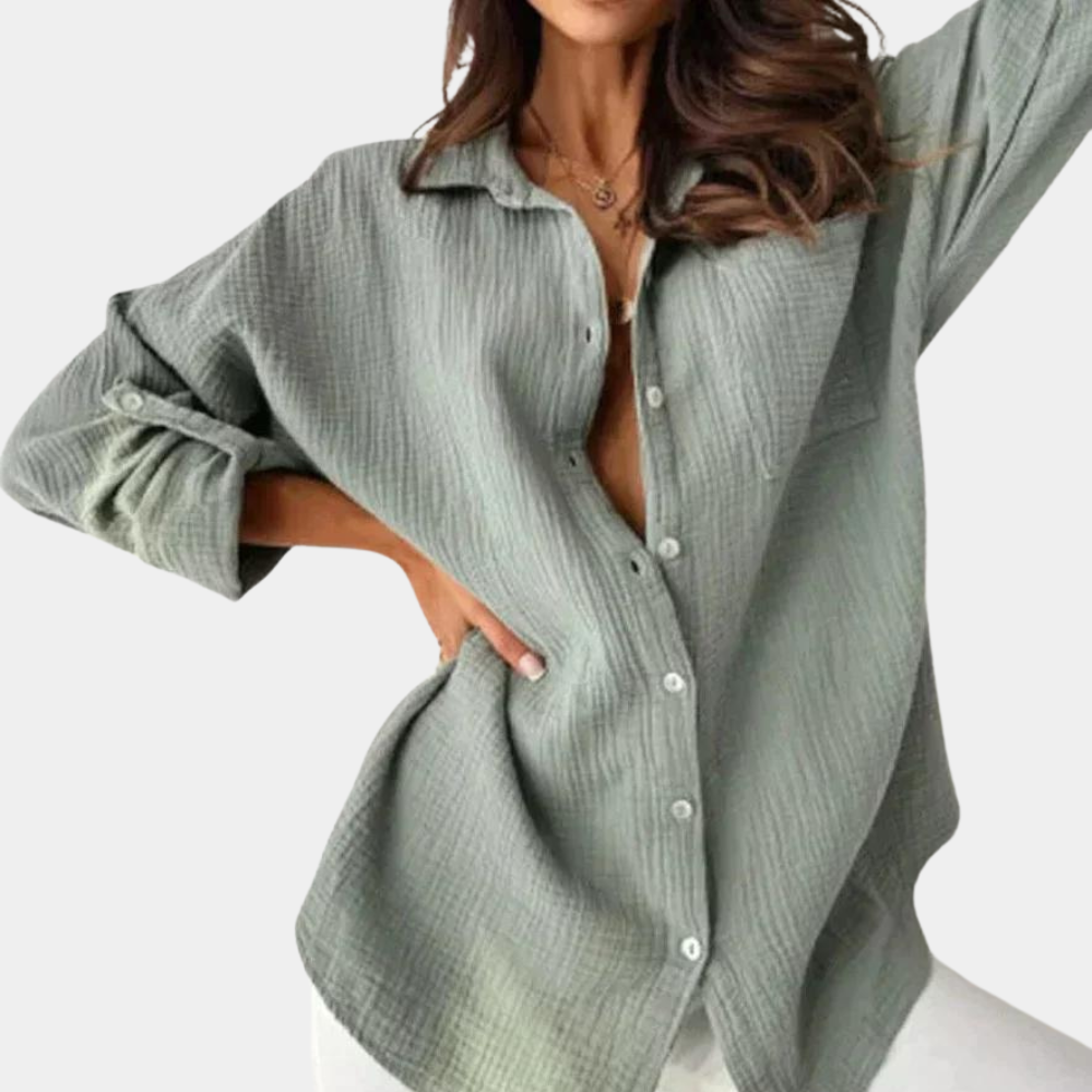 Women's Oversized Button-Up Shirt in Lightweight Cotton-Linen