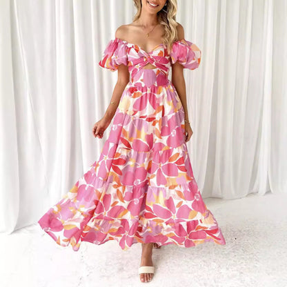 Women's Lightweight Cotton Maxi Dress with Puff Sleeves