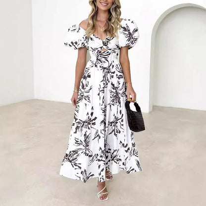 Women's Lightweight Cotton Maxi Dress with Puff Sleeves