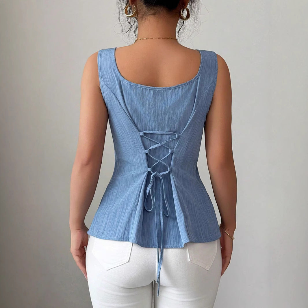 Women's Slim Fit Ribbed Knit Tank Top - Chic Square Neck White Camisole