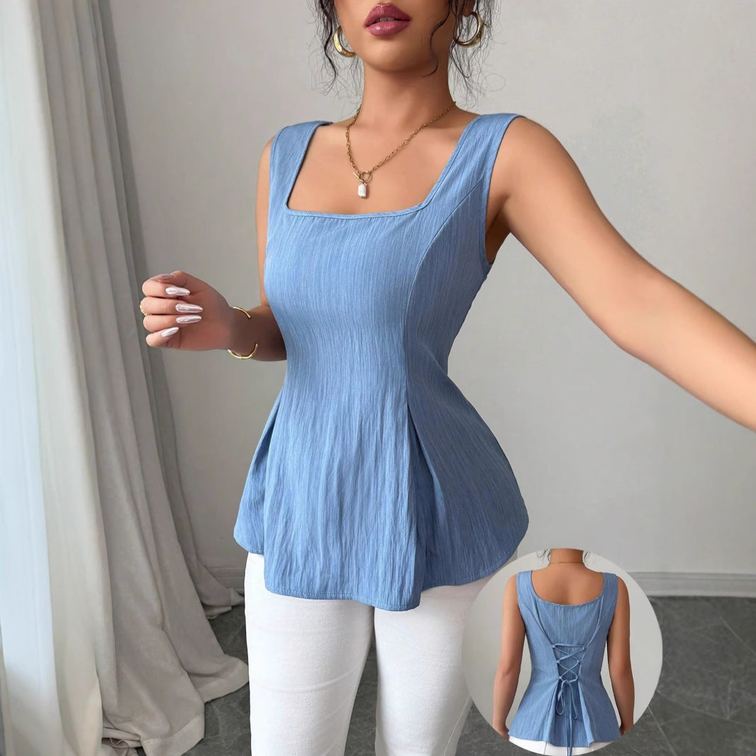 Women's Slim Fit Ribbed Knit Tank Top - Chic Square Neck White Camisole
