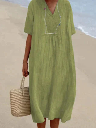 Emporium-Allure Women's Summer Linen V-Neck Maxi Dress - Lightweight & Breezy 2
