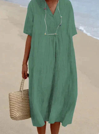 Emporium-Allure Women's Summer Linen V-Neck Maxi Dress - Lightweight & Breezy 3