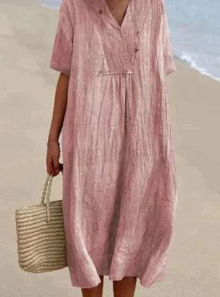 Emporium-Allure Women's Summer Linen V-Neck Maxi Dress - Lightweight & Breezy 6